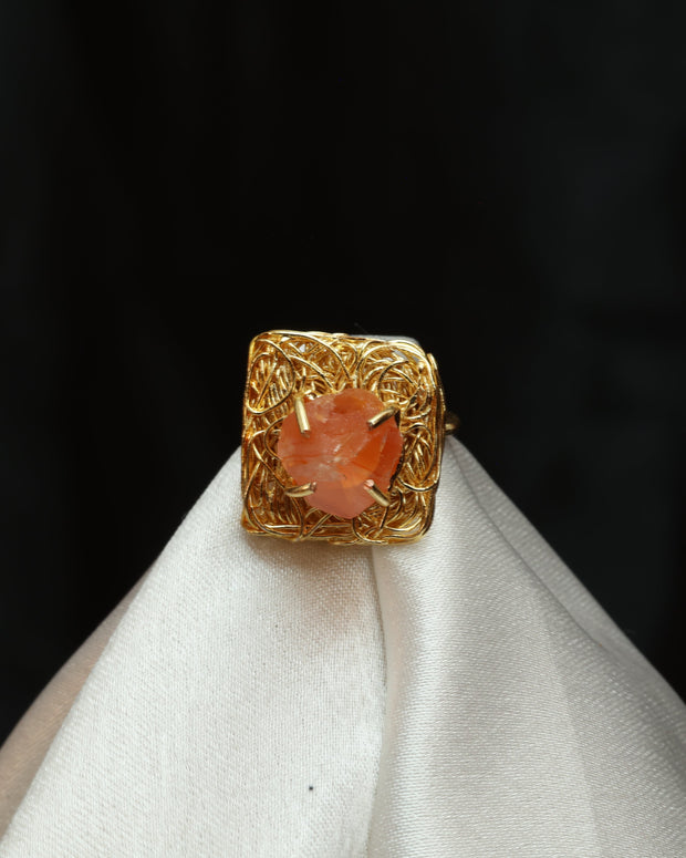 Natural Stone Nest Ring Adjustable 18K Gold Plated
