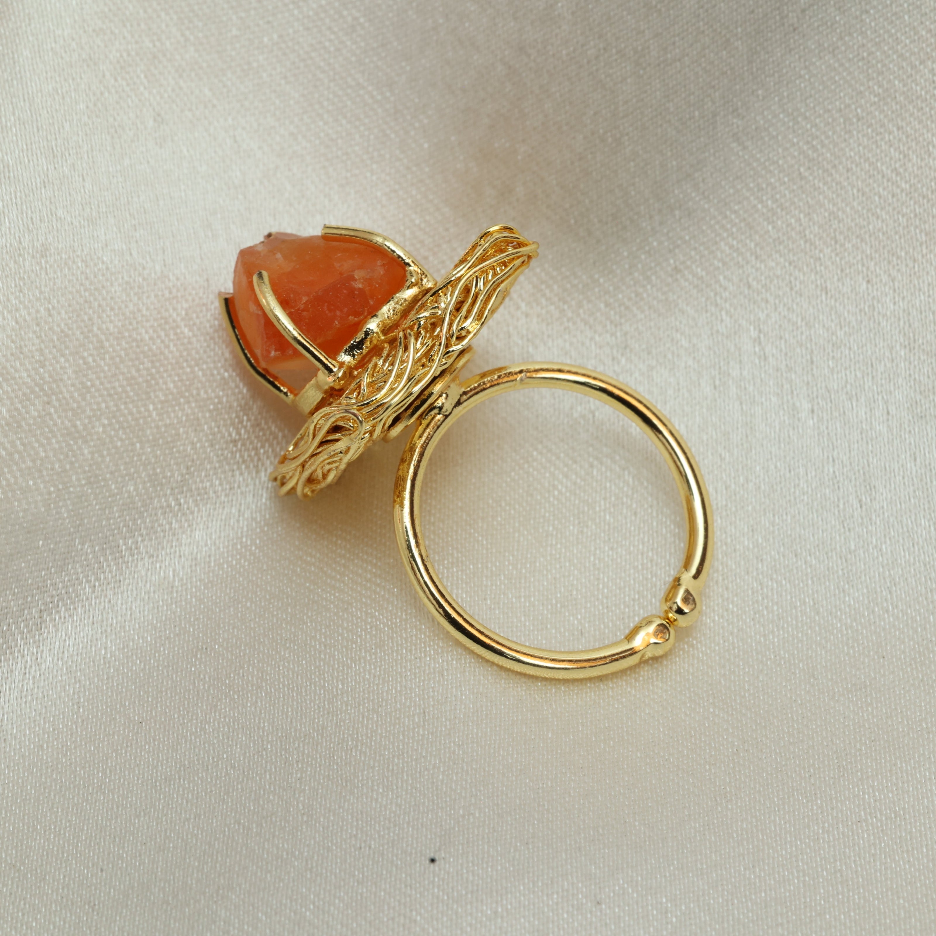 Natural Stone Nest Ring Adjustable 18K Gold Plated