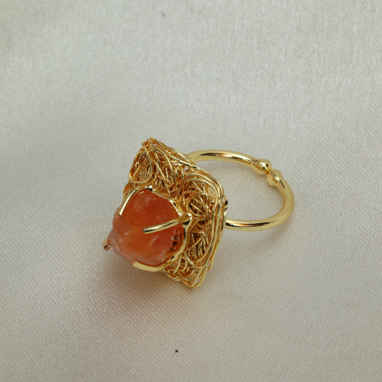 Natural Stone Nest Ring Adjustable 18K Gold Plated