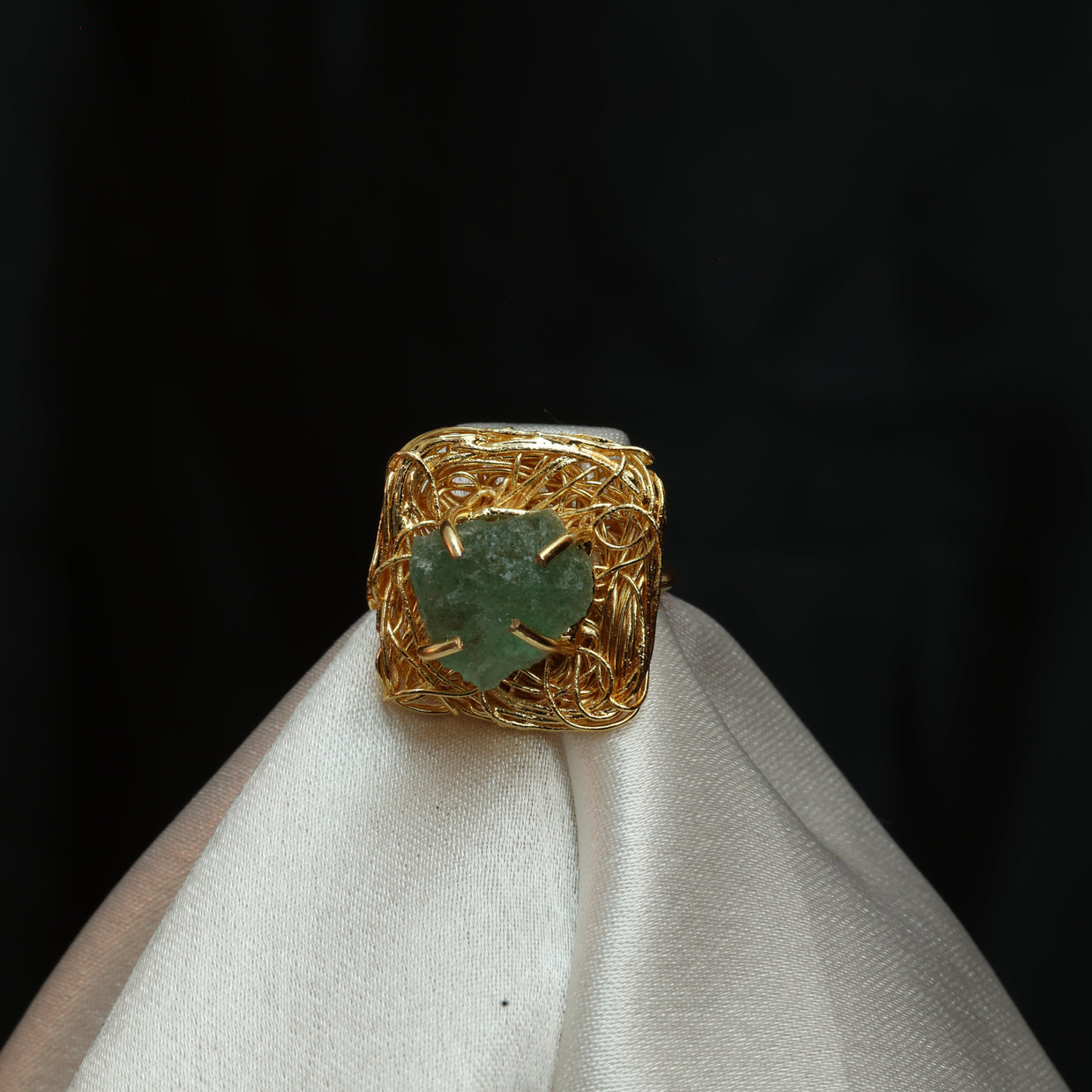 Natural Stone Nest Ring Adjustable 18K Gold Plated