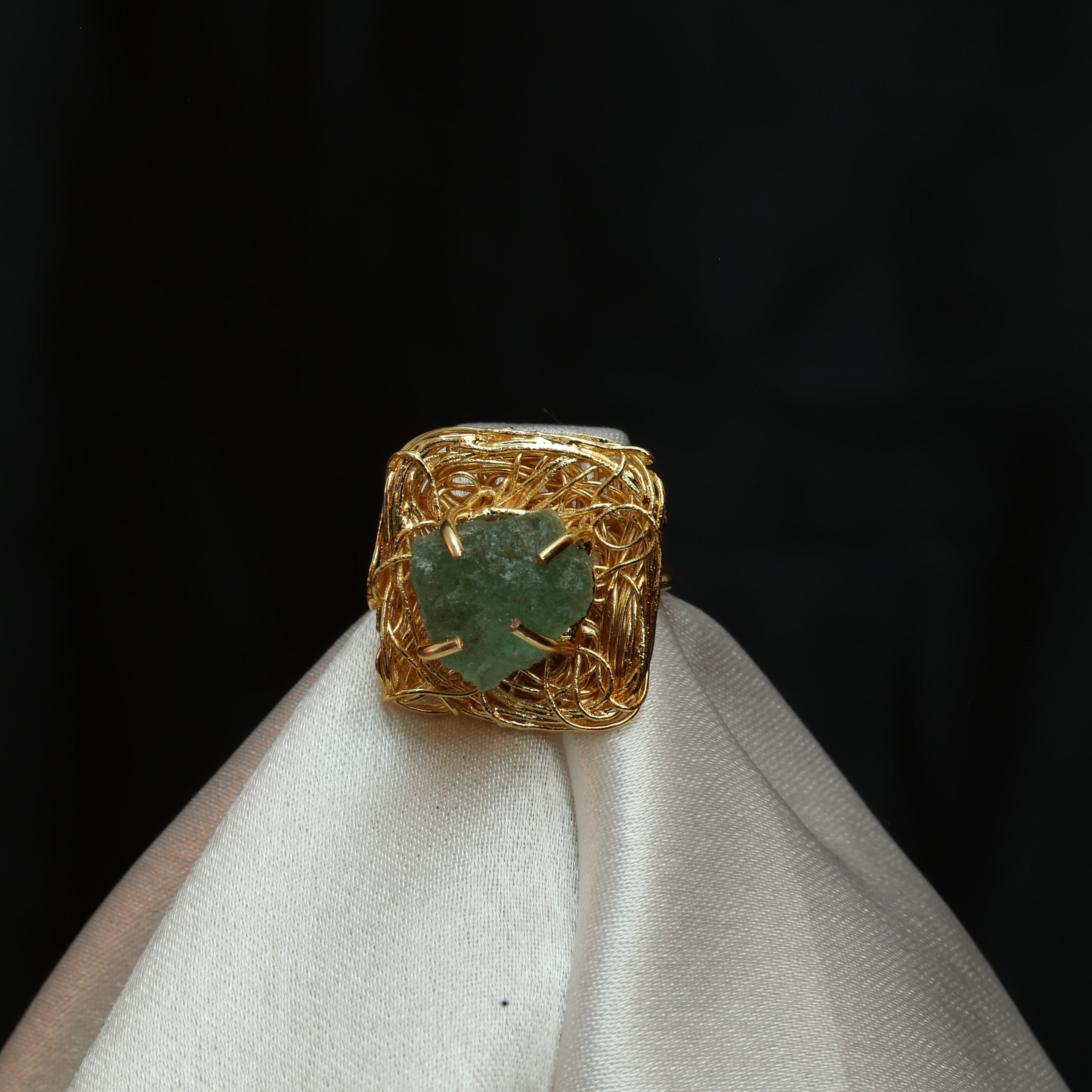 Natural Stone Nest Ring Adjustable 18K Gold Plated