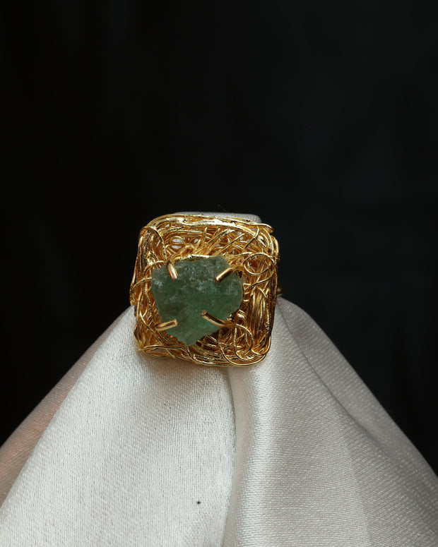 Natural Stone Nest Ring Adjustable 18K Gold Plated