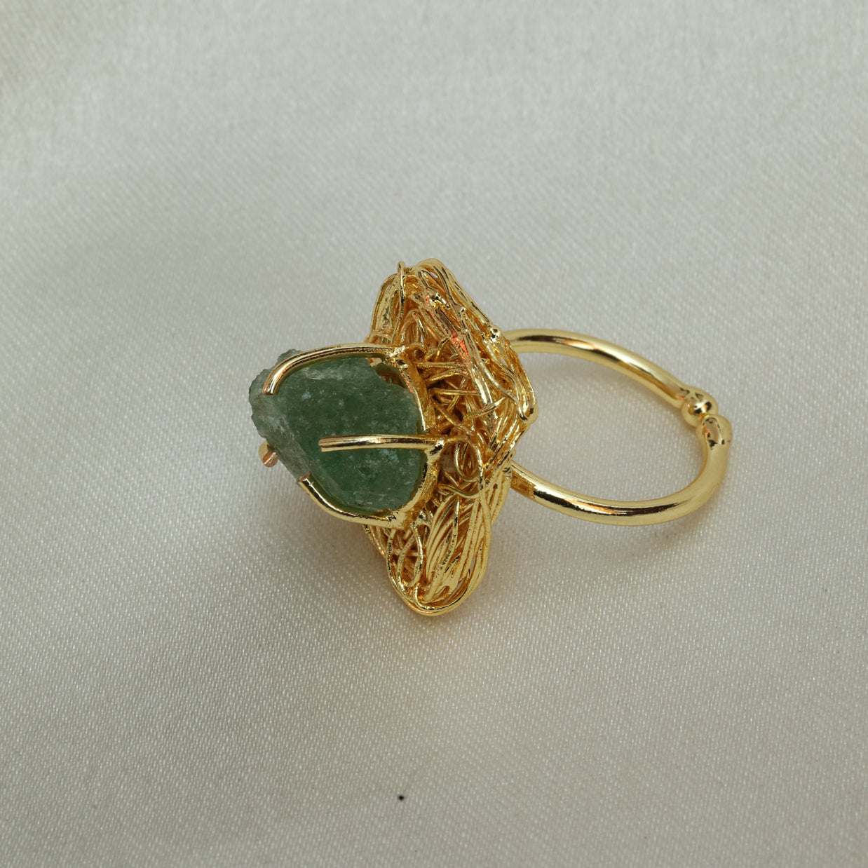 Natural Stone Nest Ring Adjustable 18K Gold Plated