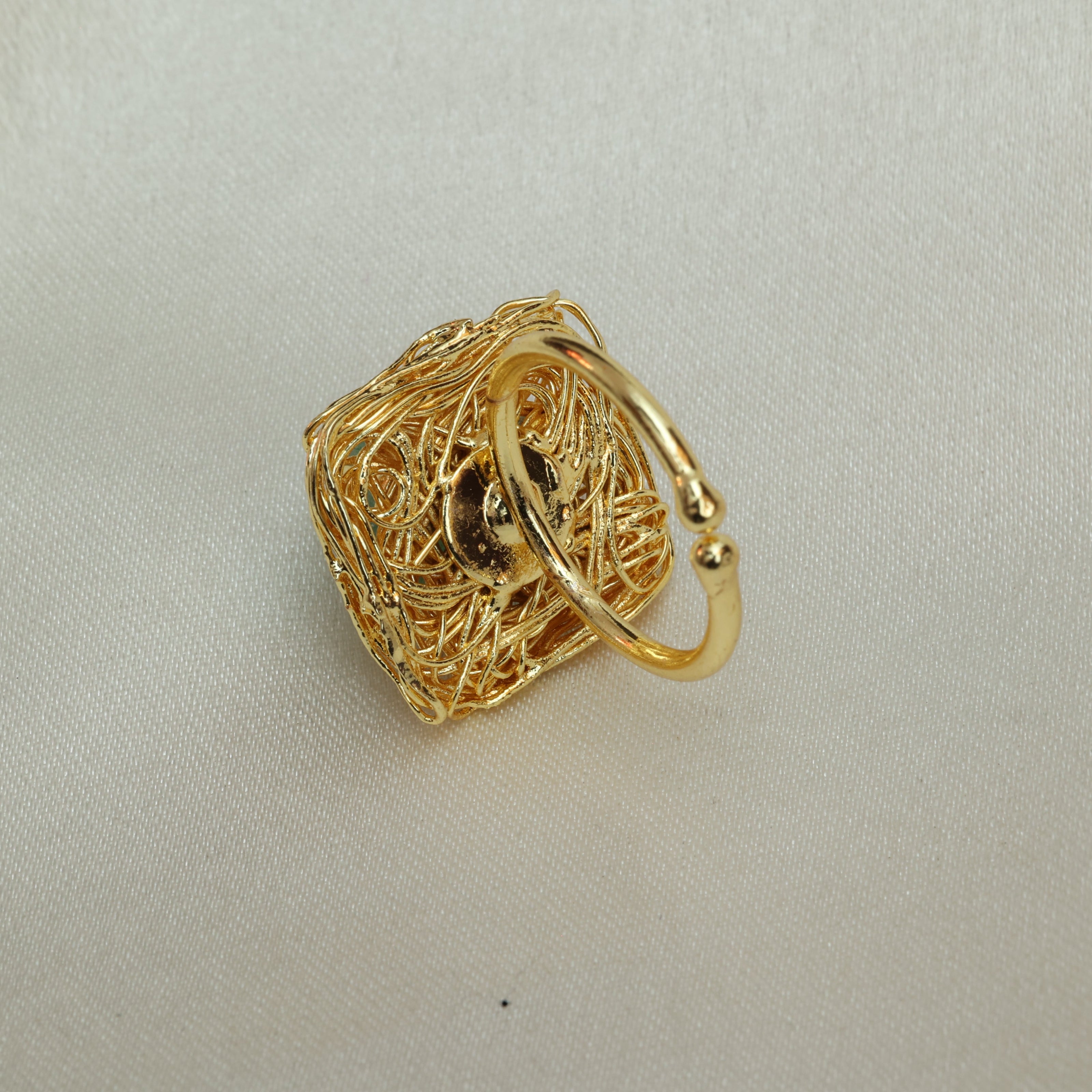 Natural Stone Nest Ring Adjustable 18K Gold Plated