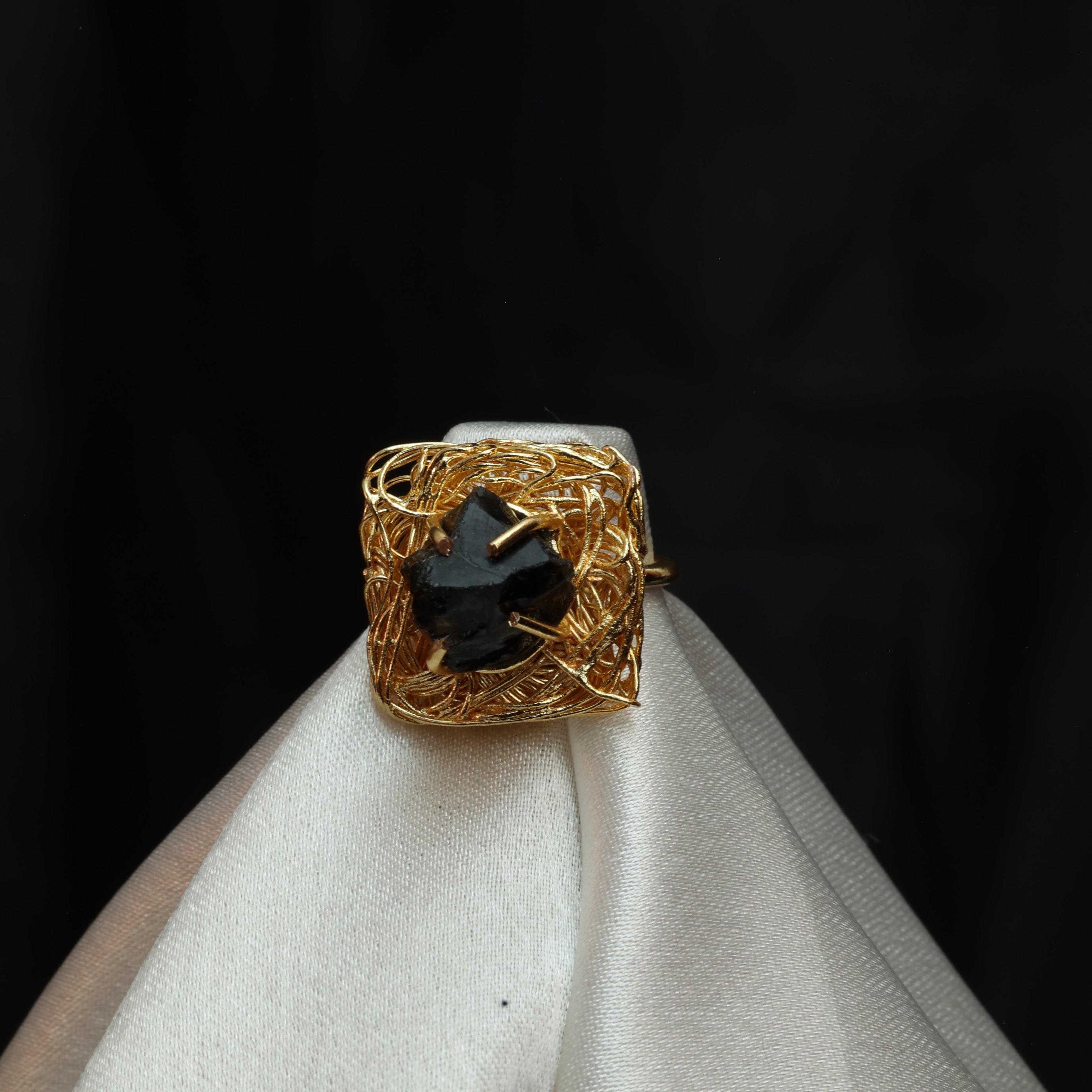 Natural Stone Nest Ring Adjustable 18K Gold Plated