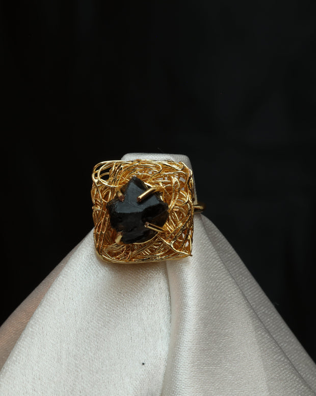 Natural Stone Nest Ring Adjustable 18K Gold Plated