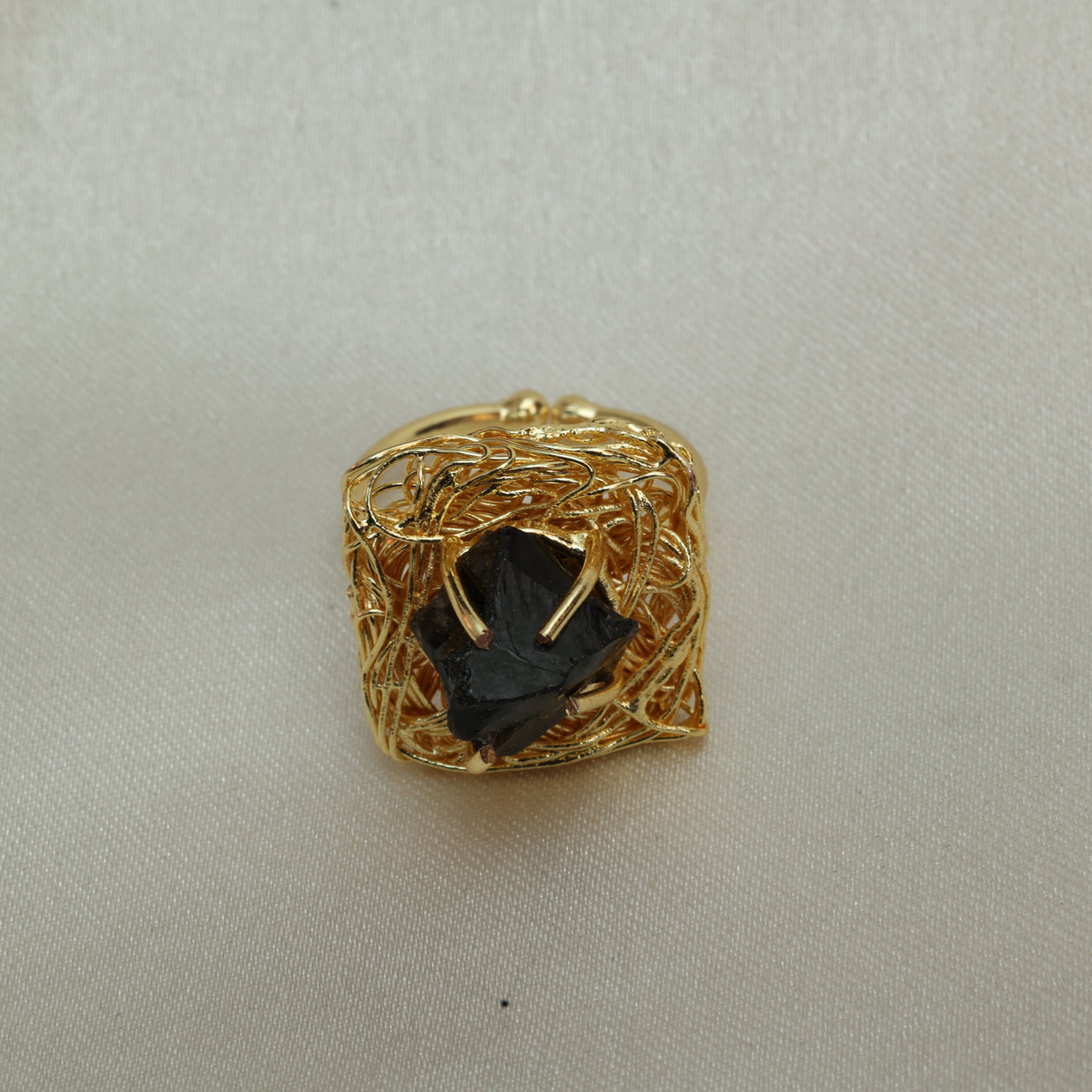 Natural Stone Nest Ring Adjustable 18K Gold Plated