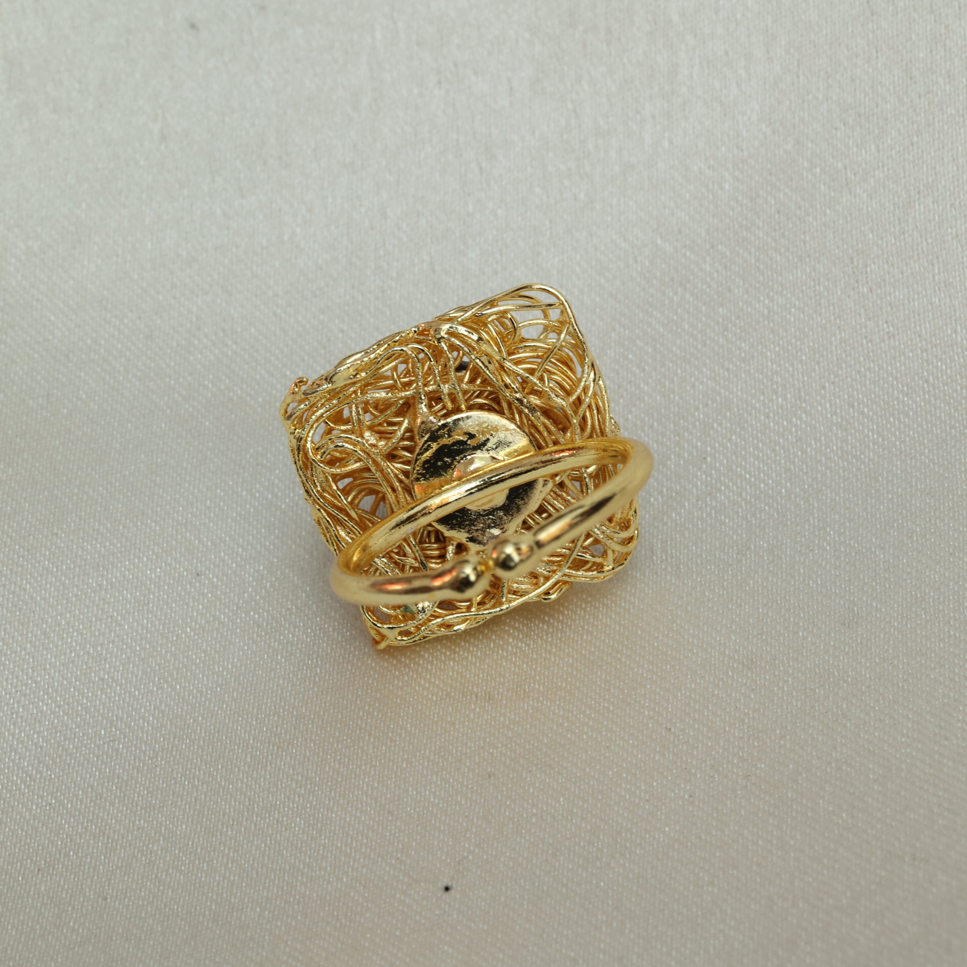 Natural Stone Nest Ring Adjustable 18K Gold Plated